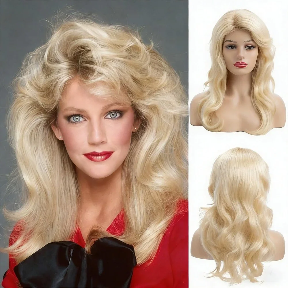 NWT Sallcks 80s Light Blonde Long Layered Wig Bangs Costume Cosplay